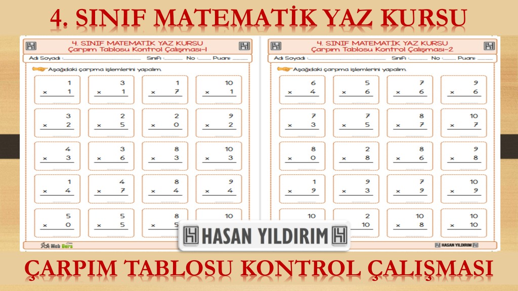 4.Sınıf Matematik Yaz Kursu - Çarpım Tablosu Kontrol Çalışması