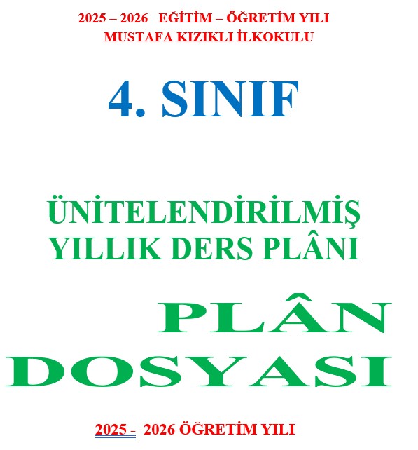 4. Sınıf Yıllık Plan Dosya Kapağı ve Yıllk Çalışma Planı (2025-2026)