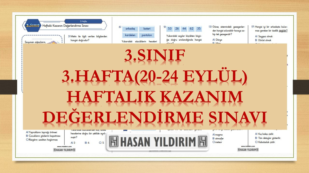 3.Sınıf Haftalık Değerlendirme Testi-3.Hafta(20-24 Eylül)