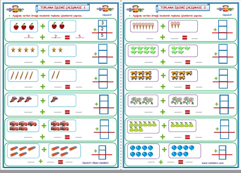1.Sınıf Matematik Toplama İşlemi Çalışması 1-2   (2 Sayfa)
