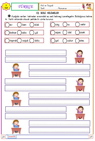 3. Sınıf Türkçe Eş Sesli Kelimeler Etkinliği
