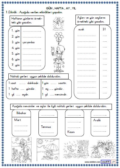 3. Sınıf Matematik Zaman Ölçü Birimleri Arasındaki İlişkiler  Etkinliği 2