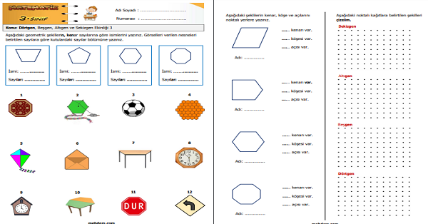 3.Sınıf Matematik Dörtgen, Beşgen, Altıgen ve Sekizgen Etkinliği 3