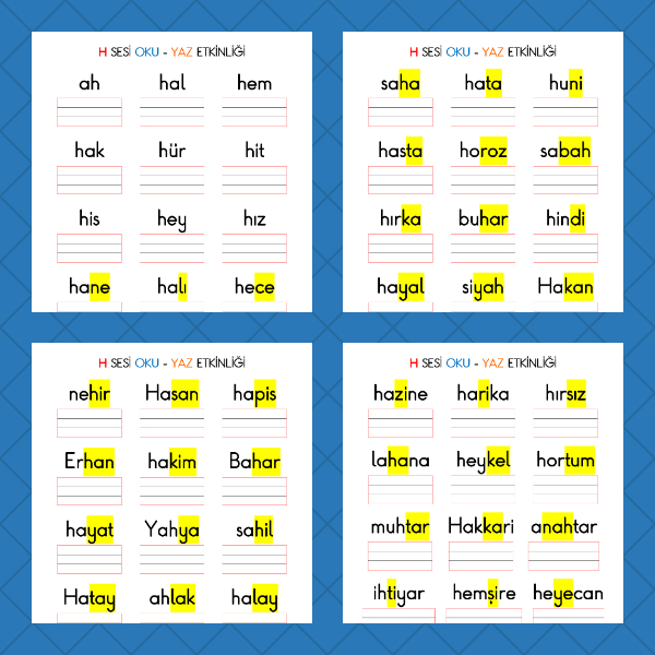 1. Sınıf İlkokuma Yazma - H Sesi Kelime Oku Yaz Etkinliği