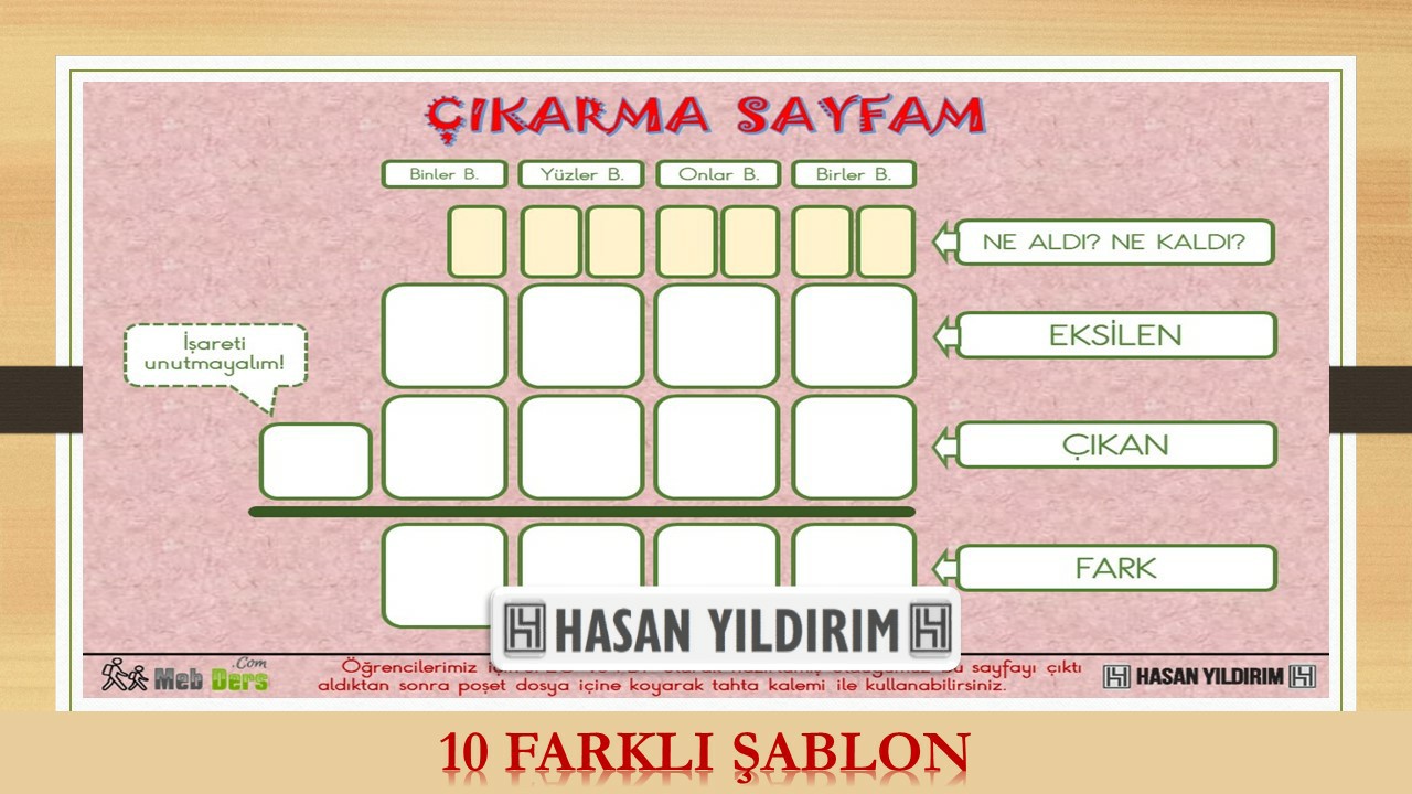 Çıkarma Sayfam (4.Sınıf-10 Farklı Şablon)