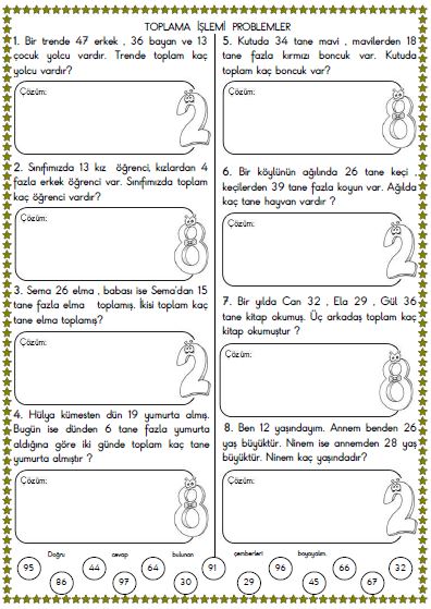 2. Sınıf Matematik Toplama İşlemi Problemler Etkinliği 6