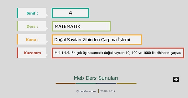 4.Sınıf Matematik Doğal Sayıları Zihinden Çarpma İşlemi Sunusu