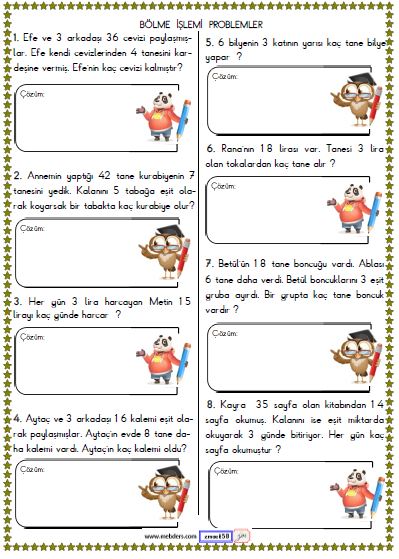 2. Sınıf Matematik Bölme İşlemi Problemler Etkinliği 10