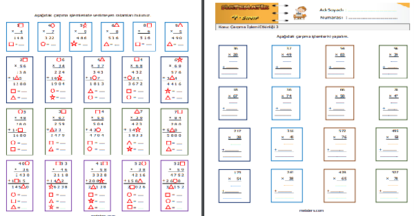 4.Sınıf Matematik Doğal Sayılarda Çarpma İşlemi Etkinliği 3