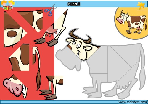 Kes yapıştır inek puzzle etkinlik