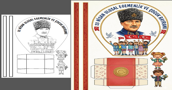 23 Nisan Etkinliği Renkli ve Renksiz (Kes Yapıştır Boyama Şablonları)