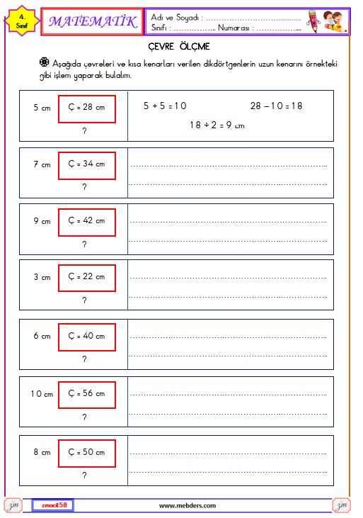 4. Sınıf Matematik Çevre Ölçme Etkinliği 3