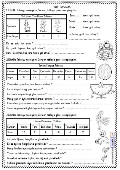 1. Sınıf Matematik Veri Toplama ve Değerlendirme Etkinliği 4