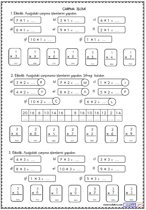 2. Sınıf Matematik Çarpma İşlemi Etkinliği 4