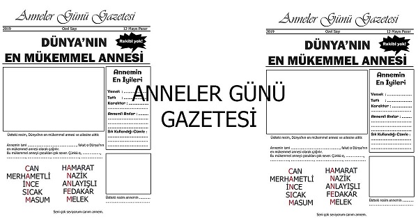 A3 Boyutta Anneler Günü Gazetesi Şablonu