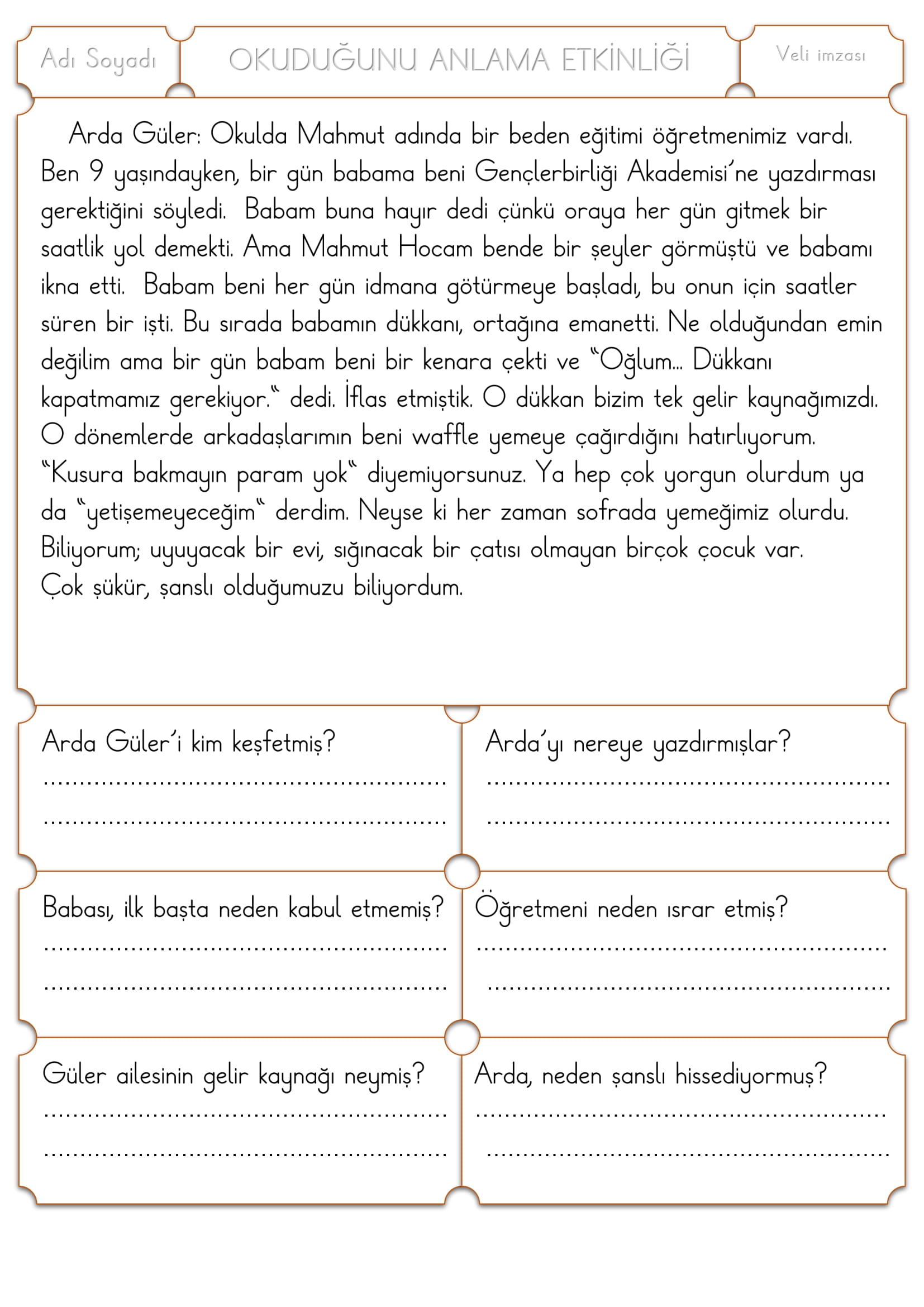1.Sınıf Türkçe Okuduğunu Anlama Etkinliği -9