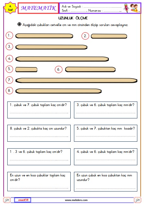 4. Sınıf Matematik Uzunluk Ölçme Etkinliği 13