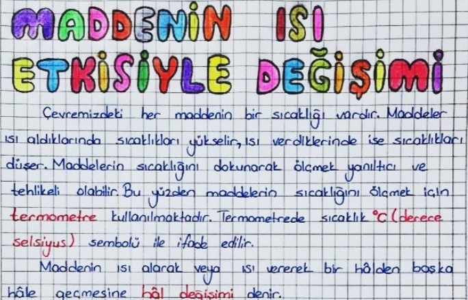 Maddenin Isı Etkisiyle Değişimi Deftere Konu Özeti