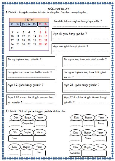 2. Sınıf Matematik Zamanı Ölçme ve Saat Etkinliği 6