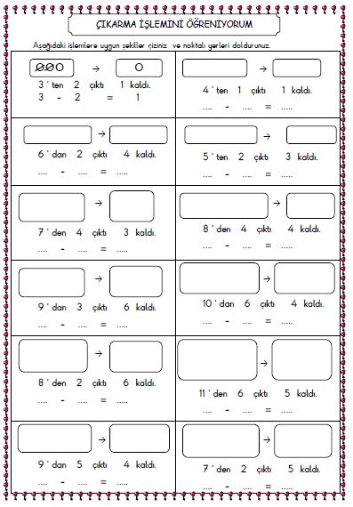 1. Sınıf Matematik Çıkarma İşlemini Öğreniyorum Etkinliği 3