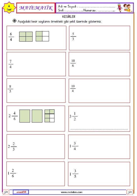 4. Sınıf Matematik Kesirler Etkinliği 3