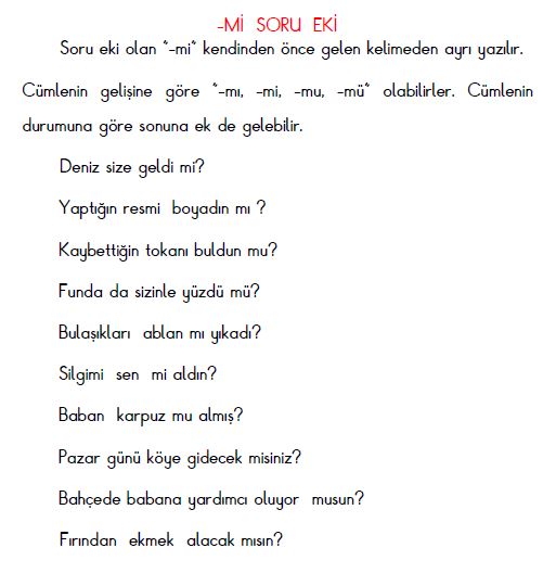 3. Sınıf Türkçe  - mi  Soru  Eki Konu Anlatımı  ve Özeti