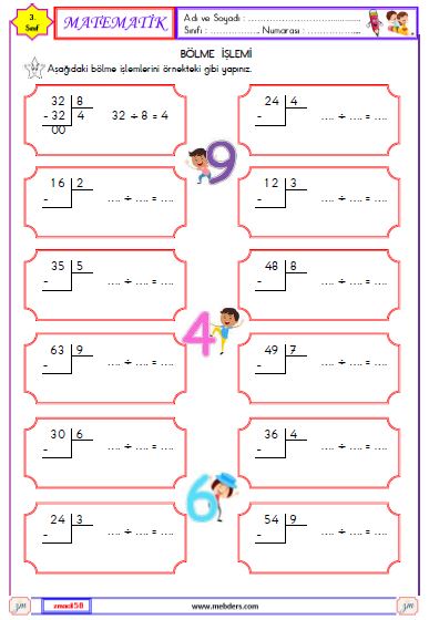 3. Sınıf Matematik Bölme İşlemi Etkinliği 3