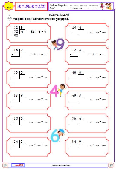 3. Sınıf Matematik Bölme İşlemi Etkinliği 3