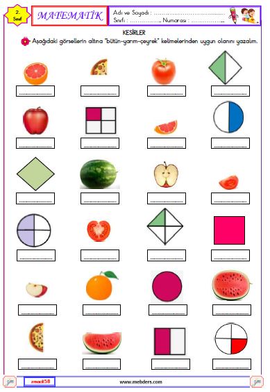 2. Sınıf Matematik Bütün , Yarım ve Çeyrek Etkinliği 1