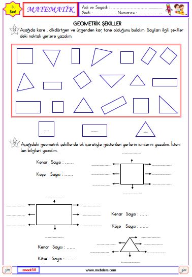 3. Sınıf Matematik Geometrik Şekiller Etkinliği 2