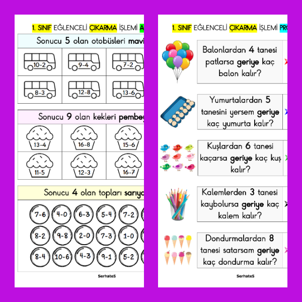 1. Sınıf Matematik - Eğlenceli Çıkarma İşlemi Etkinliği