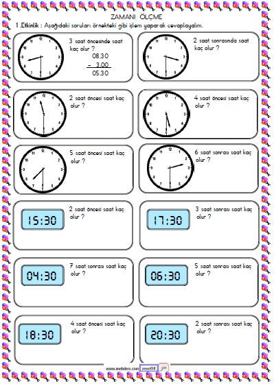 2. Sınıf Matematik Zamanı Ölçme ve Saat Etkinliği 12