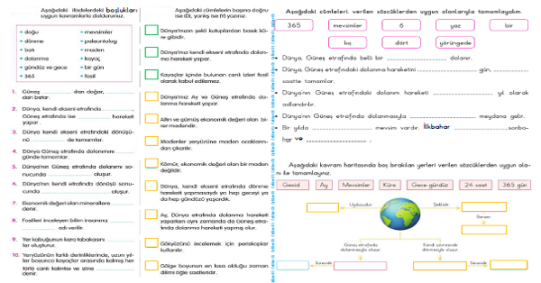 4. Sınıf Fen Bilimleri Dünyamızın Hareketleri 4
