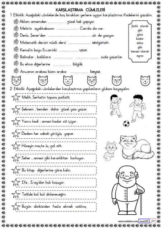 2. Sınıf Türkçe Karşılaştırma Cümleleri Etkinliği