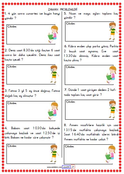 2. Sınıf Matematik Zaman Problemleri Etkinliği 8