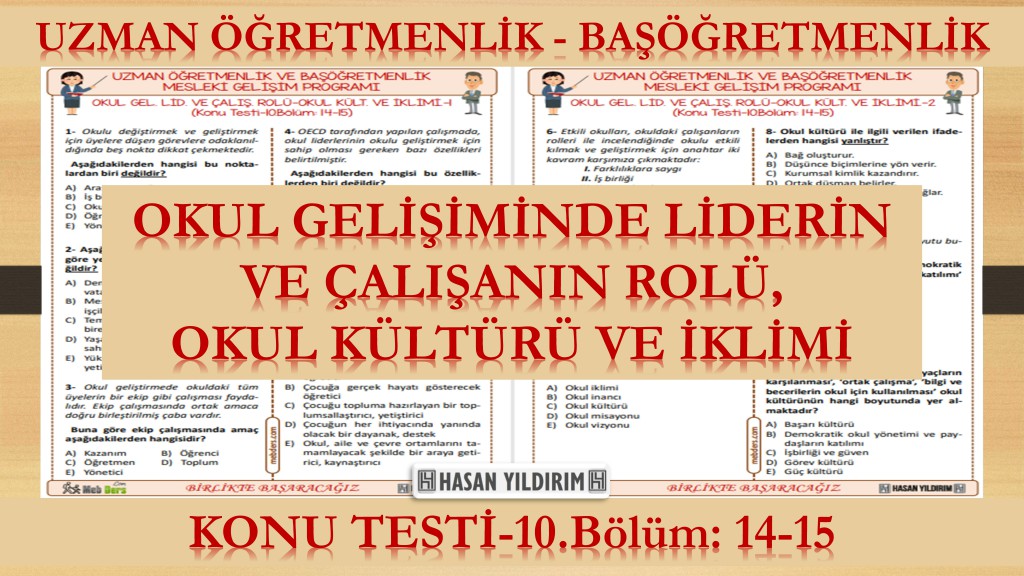 Okul Gelişiminde Liderin ve Çalışanların Rolü - Okul Geliştirmede Okul Kültürü ve İklimi (Konu Testi-10. Bölüm: 14-15)