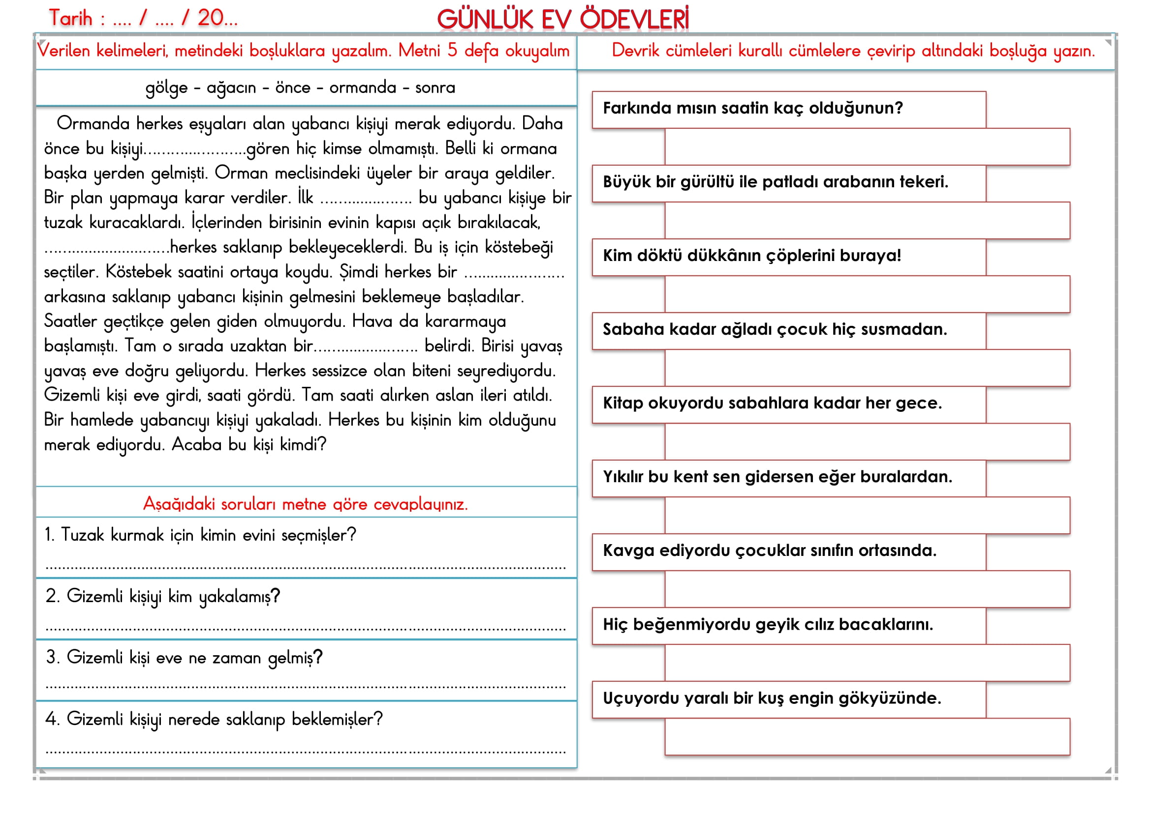 2.Sınıf 16 Mayıs 2025 Günlük Ev Ödevi