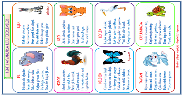 1. Sınıf Türkçe Tekerlemeler (Hayvanlarla İlgili)