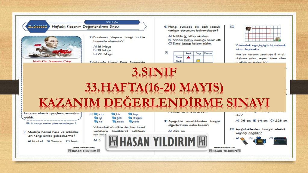 3.Sınıf Haftalık Değerlendirme Testi-33.Hafta(16-20 Mayıs)