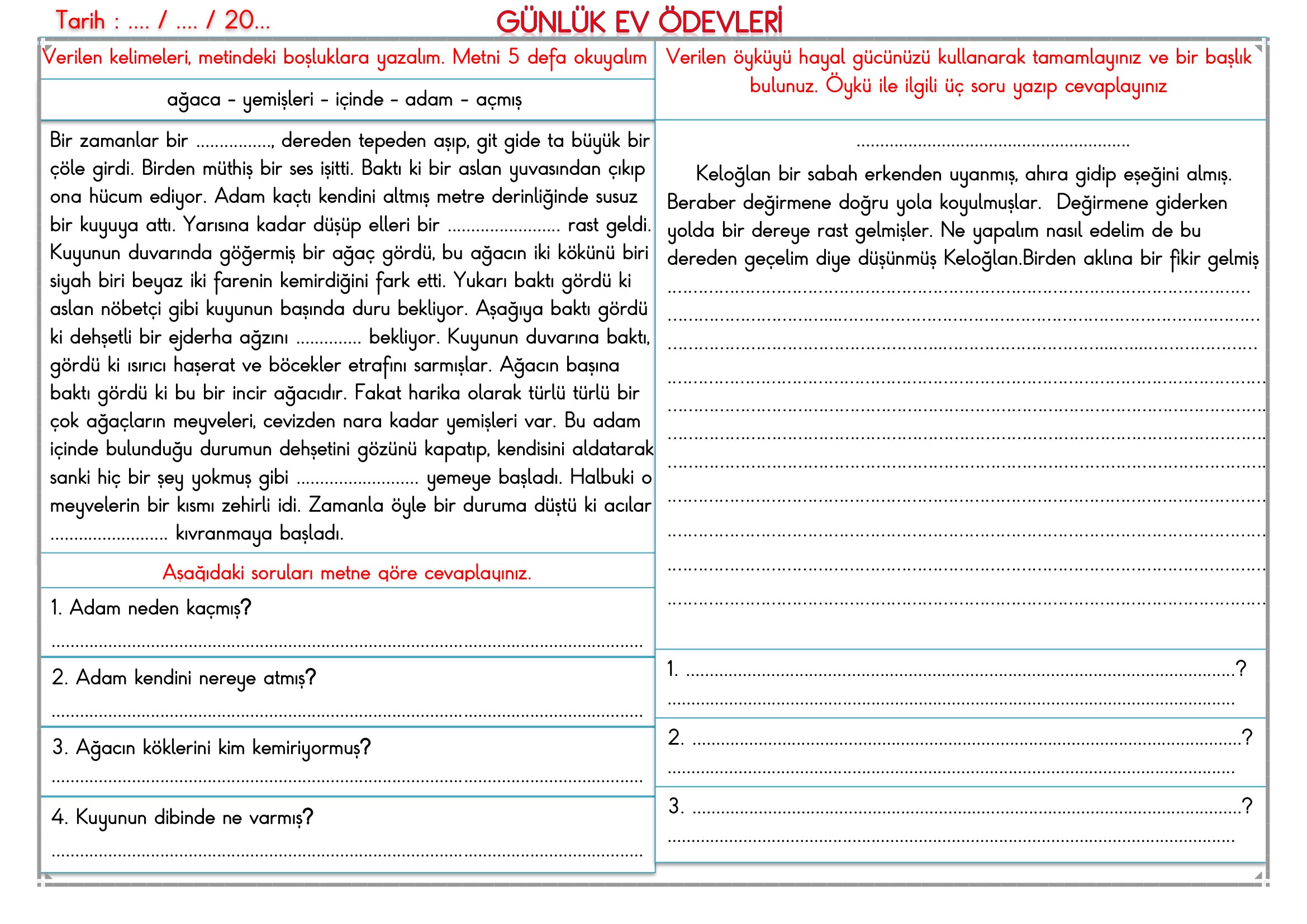 2.Sınıf - 15 Nisan 2026 Günlük Ev Ödevleri