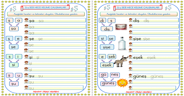1. Sınıf İlk Okuma Yazma Ş Sesi Cümle Okuma Yazma Çalışması