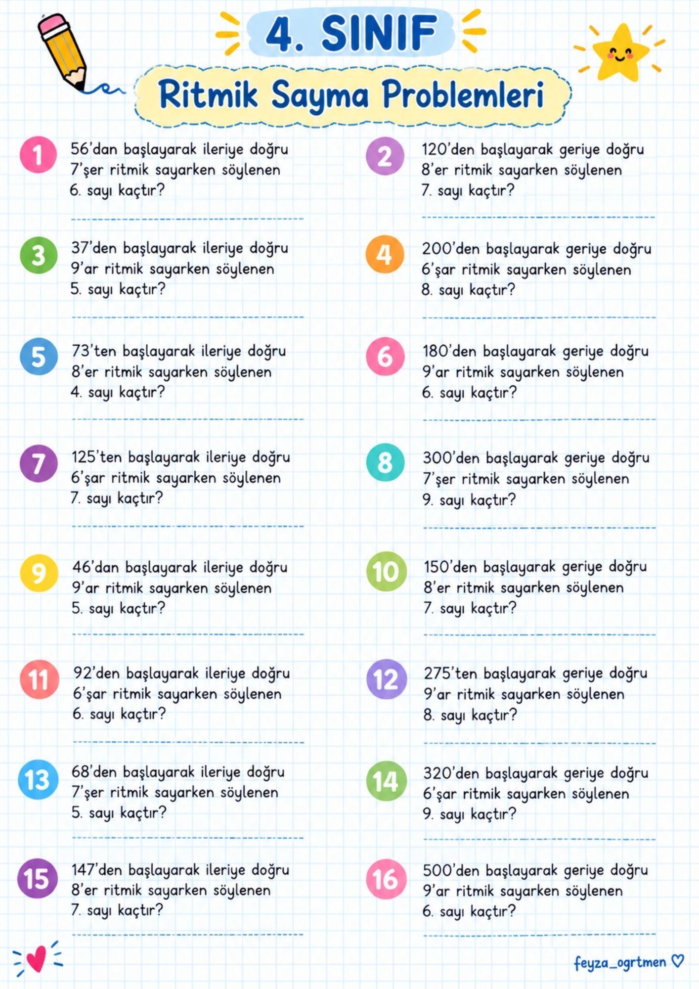 4. Sınıf Ritmik Sayma Problemleri