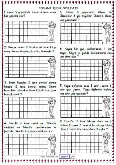 1. Sınıf Matematik  Toplama İşlemi Problemleri Etkinliği