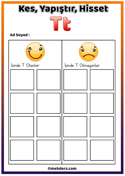 1.Sınıf İlkokuma Kes Yapıştır Hisset Etkinliği - T Sesi