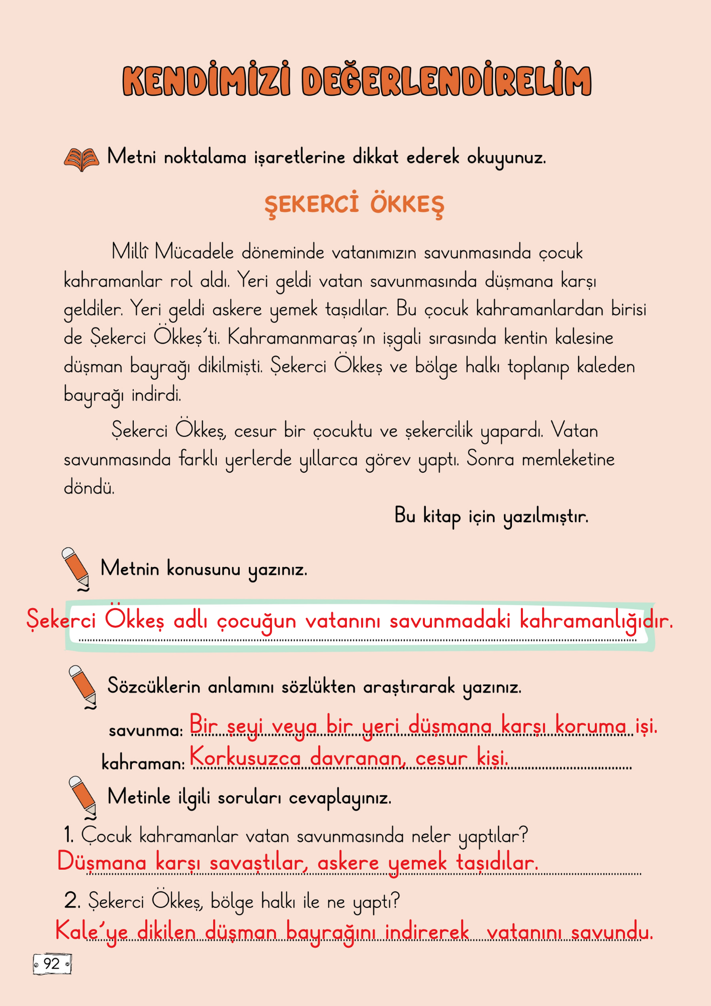 2. Sınıf Türkçe Meb Yayınları 2. Tema (Atatürk ve Çocuk) Değerlendirmesi Etkinlik Cevapları