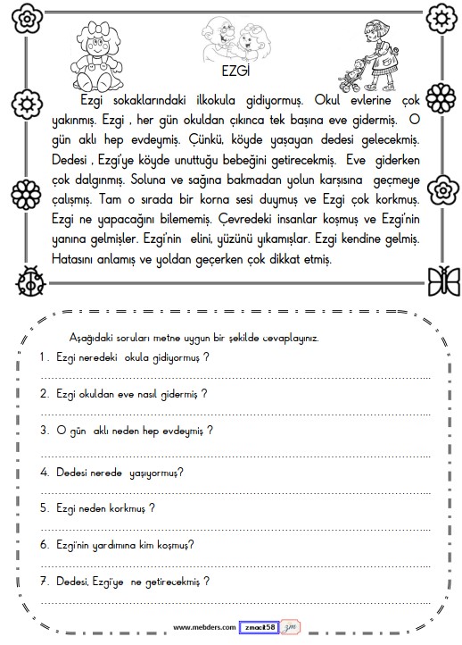 2. Sınıf Türkçe Okuma ve Anlama Metni Etkinliği (Ezgi)
