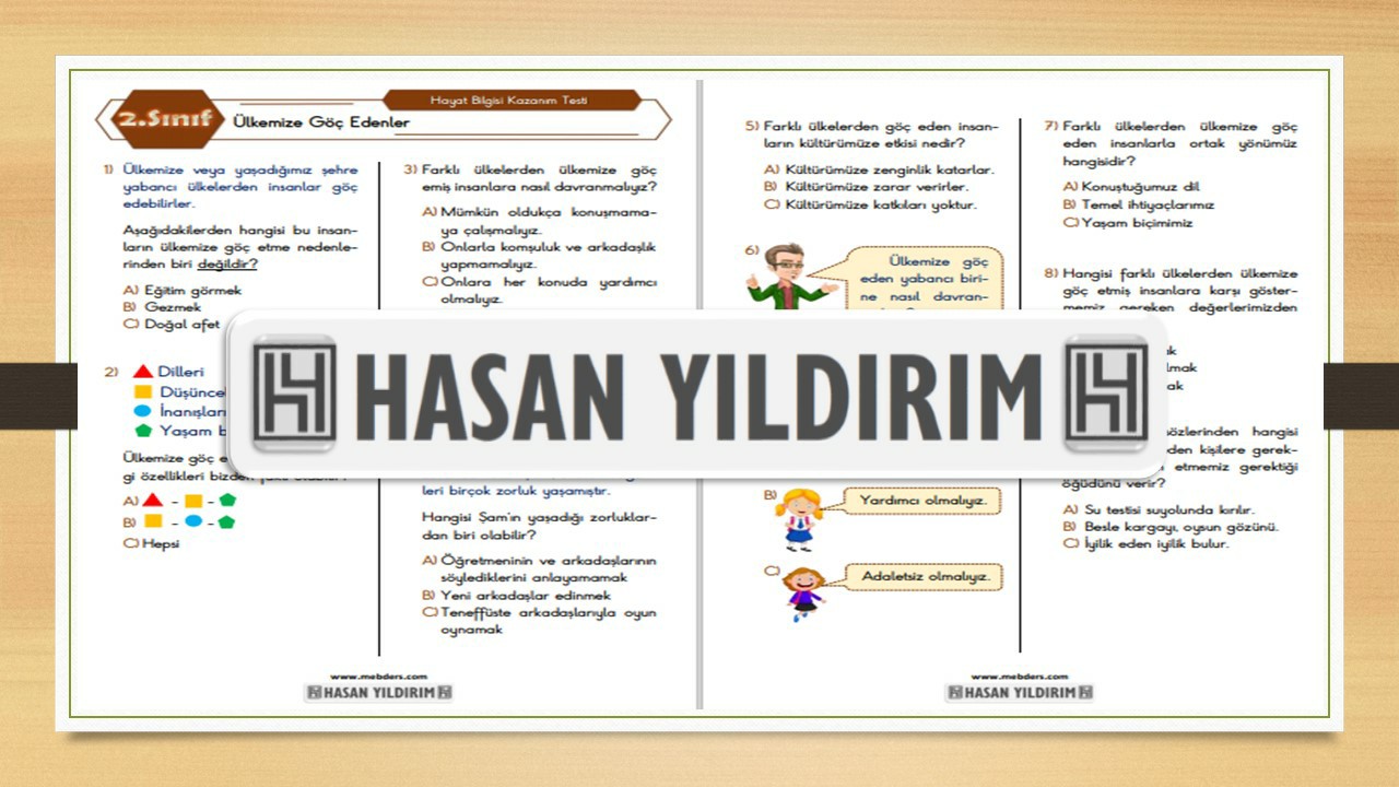 2.Sınıf Hayat Bilgisi Ülkemize Göç Edenler Testi