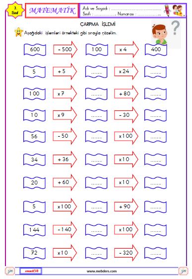 3. Sınıf Matematik Çarpma İşlemi Etkinliği 18