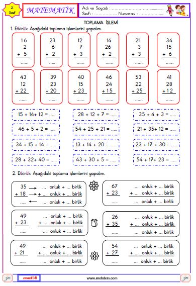 2. Sınıf Matematik Toplama İşlemi Etkinliği 3