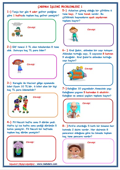2.Sınıf Matematik Çarpma İşlemi Problemleri  1